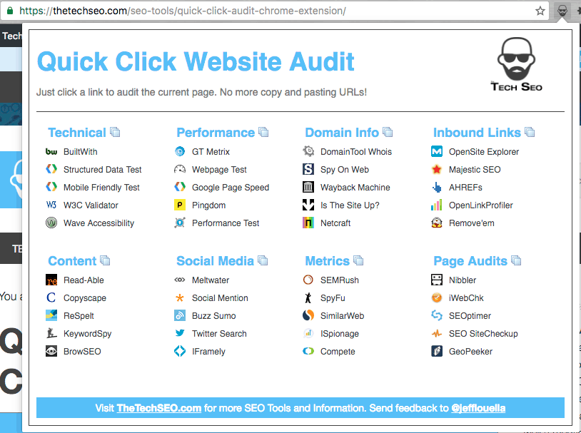 Quick Click SEO Audit Chrome extension screenshot